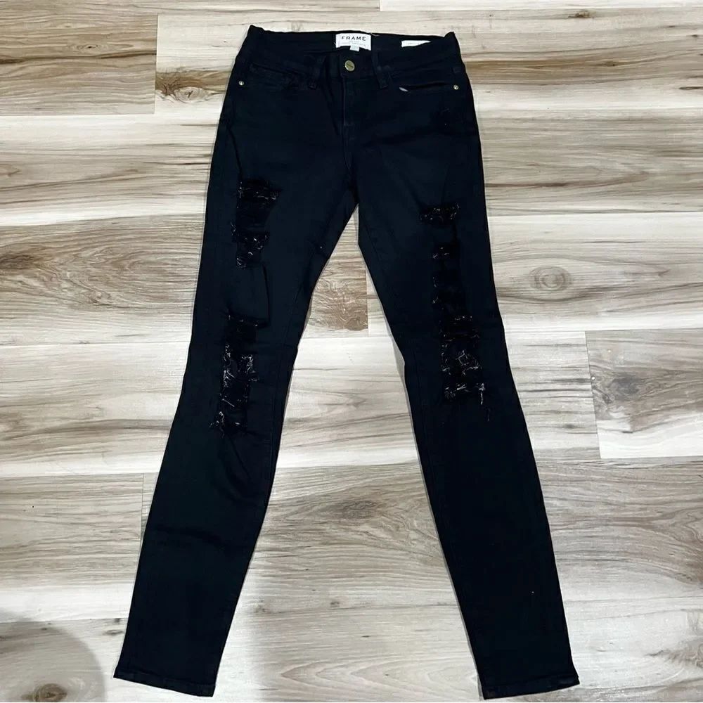 Frame Denim Le Skinny De Jeanne Black Distressed Jeans Women’s 25